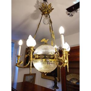 Empire Style Gilt Bronze Chandelier And Crystal Vase